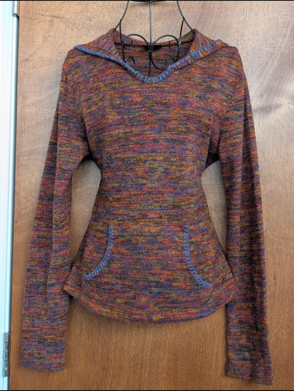 Breakdown Multicolor V-Neck Knit Sweater Hoodie